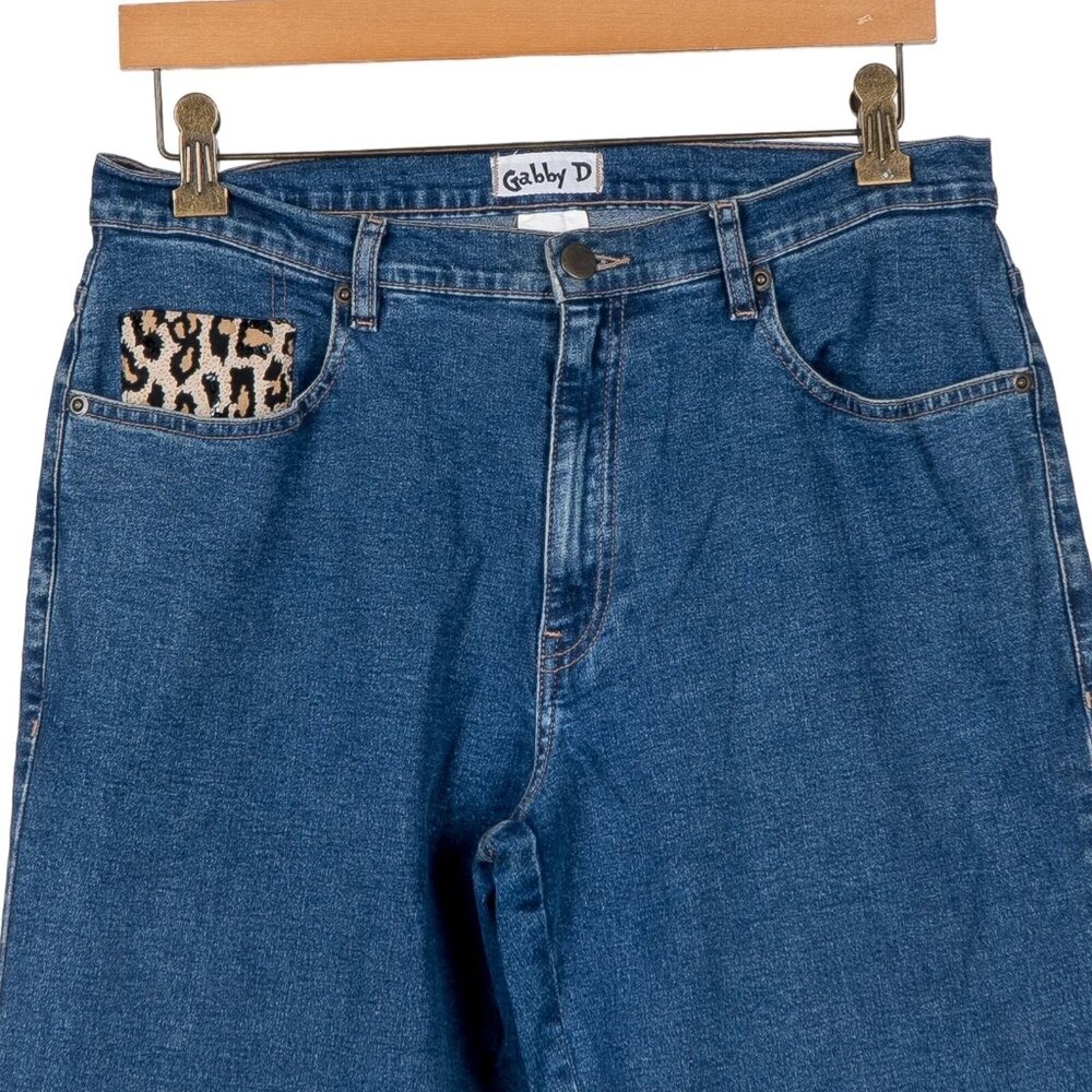 Gabby D VTG Jeans 8 Womens Leopard Print Accent Straight Blue Cotton Bead Sequin - Picture 2 of 5